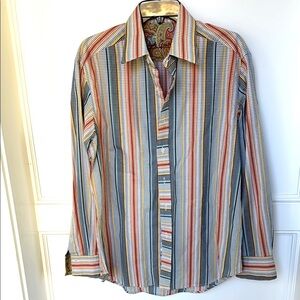 Robert Graham Mens Long Sleeve Plaid Strip Paisley Cuff Shirt Size MEDIUM